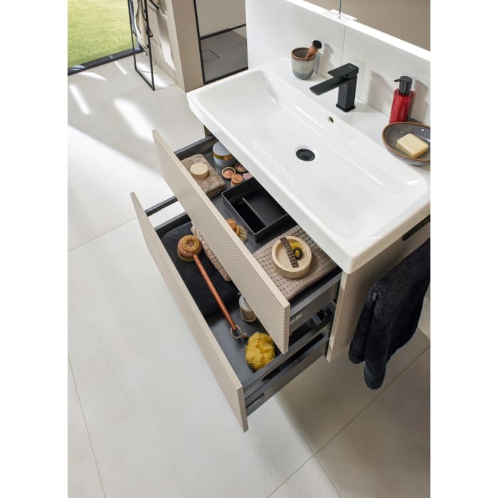 Sanipa 3way-Struktur Keramikwaschtisch ProSmart mit Waschtischunterschrank 80 x 47 cm, 2 Auszüge