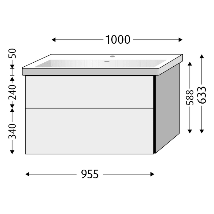 Sanipa 3way Keramikwaschtisch Subway 3.0 mit Waschtischunterschrank 100 x 47 cm, mit 2 Auszügen