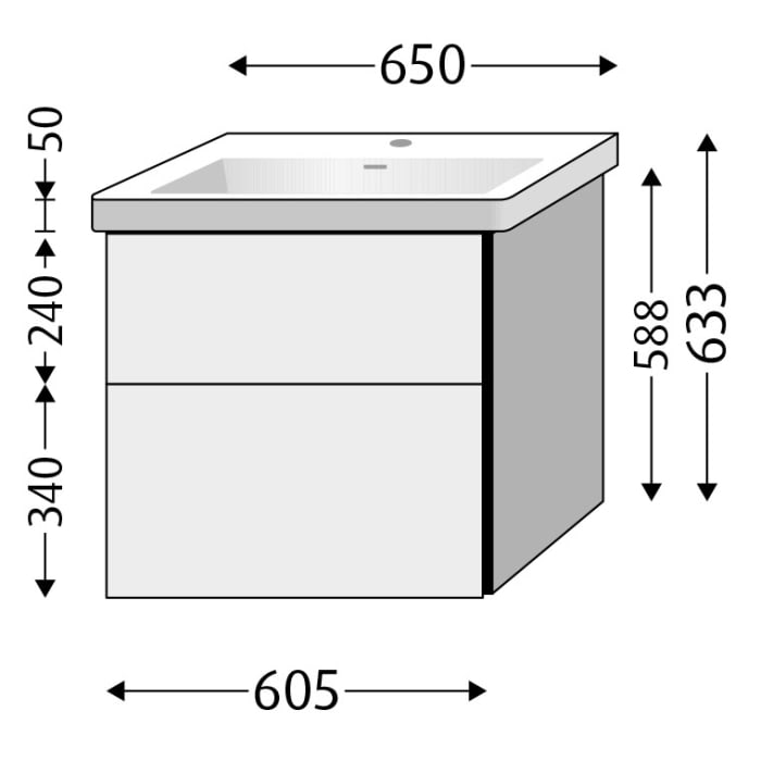 Sanipa 3way Keramikwaschtisch Subway 3.0 mit Waschtischunterschrank 65 x 47 cm, mit 2 Auszügen