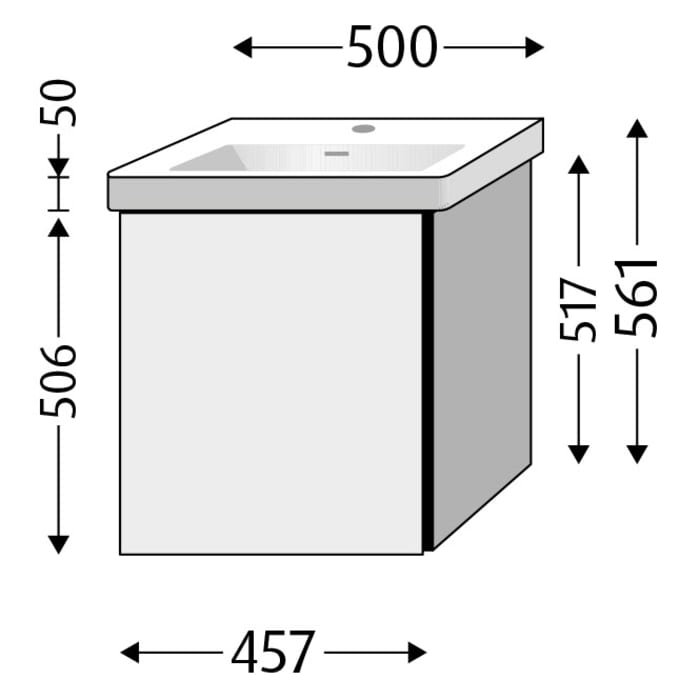Sanipa 3way Keramikwaschtisch Subway 3.0 mit Waschtischunterschrank 50 x 40 cm, Türanschlag rechts