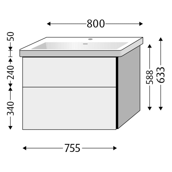 Sanipa 3way Keramikwaschtisch Subway 3.0 mit Waschtischunterschrank 80 x 47 cm, mit 2 Auszügen