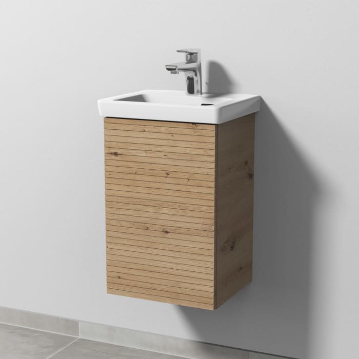 Sanipa 3way-Struktur Keramikwaschtisch Subway 3.0 mit Waschtischunterschrank 37 x 30,5 cm, Türanschlag rechts