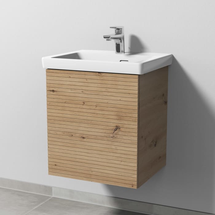 Sanipa 3way-Struktur Keramikwaschtisch Subway 3.0 mit Waschtischunterschrank 50 x 40 cm, Türanschlag links