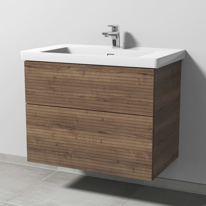 Sanipa 3way-Struktur Keramikwaschtisch Subway 3.0 mit Waschtischunterschrank 80 x 47 cm, mit 2 Auszügen