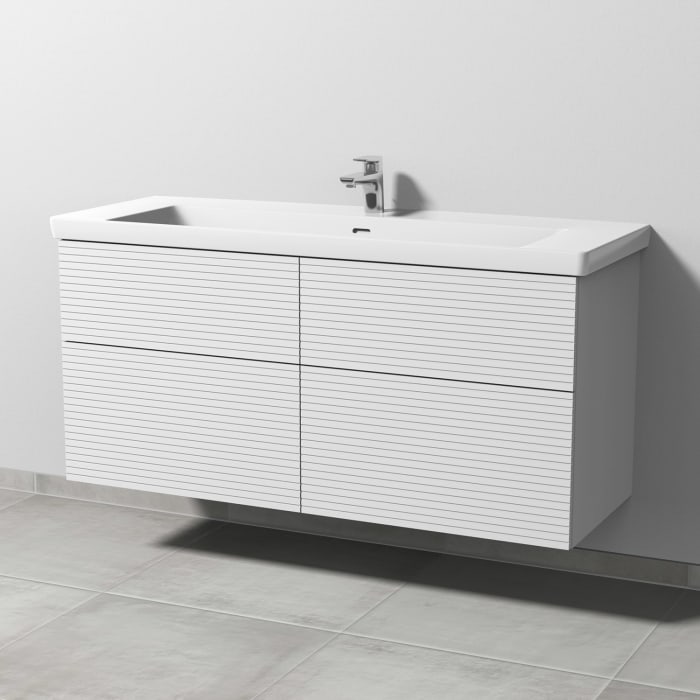 Sanipa 3way-Struktur Keramikwaschtisch Subway 3.0 mit Waschtischunterschrank 130 x 47 cm, mit 4 Auszügen