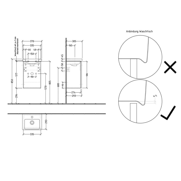 Sanipa 3way-Struktur Keramikwaschtisch Subway 3.0 mit Waschtischunterschrank 37 x 30,5 cm, Türanschlag links