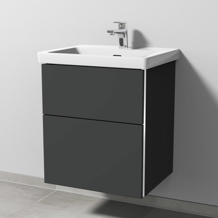 Sanipa 3way Keramikwaschtisch Subway 3.0 mit Waschtischunterschrank 55 x 44 cm, mit 2 Auszügen