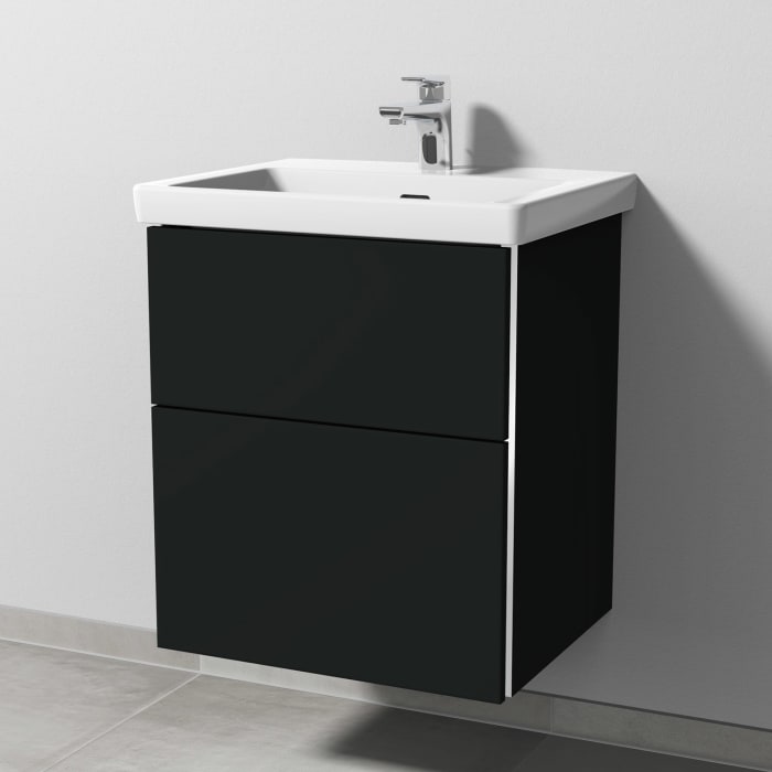 Sanipa 3way Keramikwaschtisch Subway 3.0 mit Waschtischunterschrank 55 x 44 cm, mit 2 Auszügen