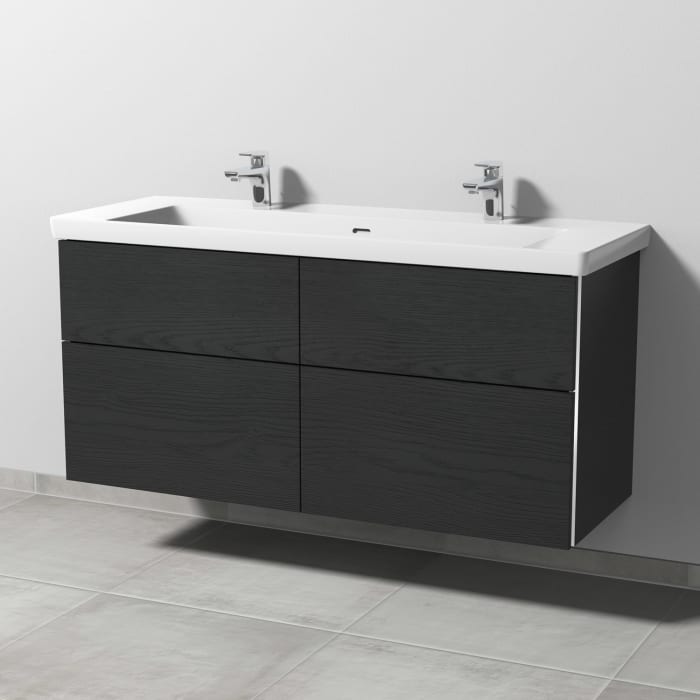 Sanipa 3way Keramik Doppelwaschtisch Subway 3.0 mit Waschtischunterschrank 130 x 47 cm, mit 4 Auszügen