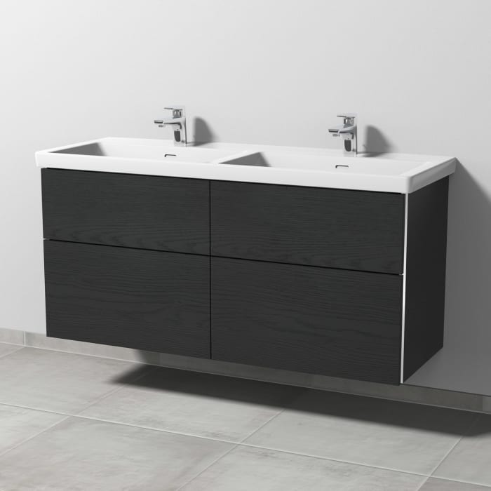 Sanipa 3way Keramik Doppelwaschtisch Subway 3.0 mit Waschtischunterschrank 130 x 47,5 cm, mit 4 Auszügen