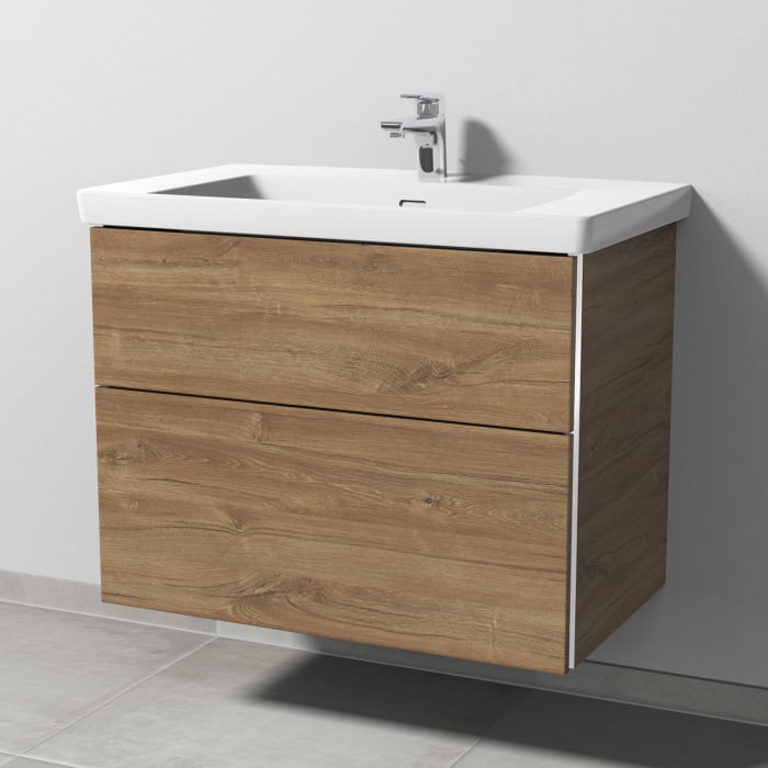 Sanipa 3way Keramikwaschtisch Subway 3.0 mit Waschtischunterschrank 80 x 47 cm, mit 2 Auszügen