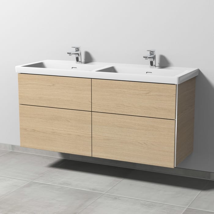 Sanipa 3way Keramik Doppelwaschtisch Subway 3.0 mit Waschtischunterschrank 130 x 47,5 cm, mit 4 Auszügen