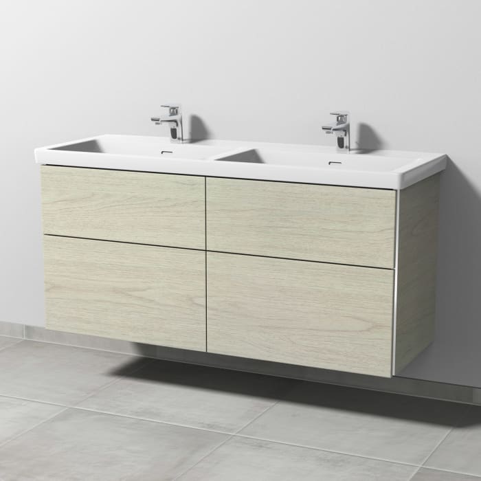 Sanipa 3way Keramik Doppelwaschtisch Subway 3.0 mit Waschtischunterschrank 130 x 47,5 cm, mit 4 Auszügen