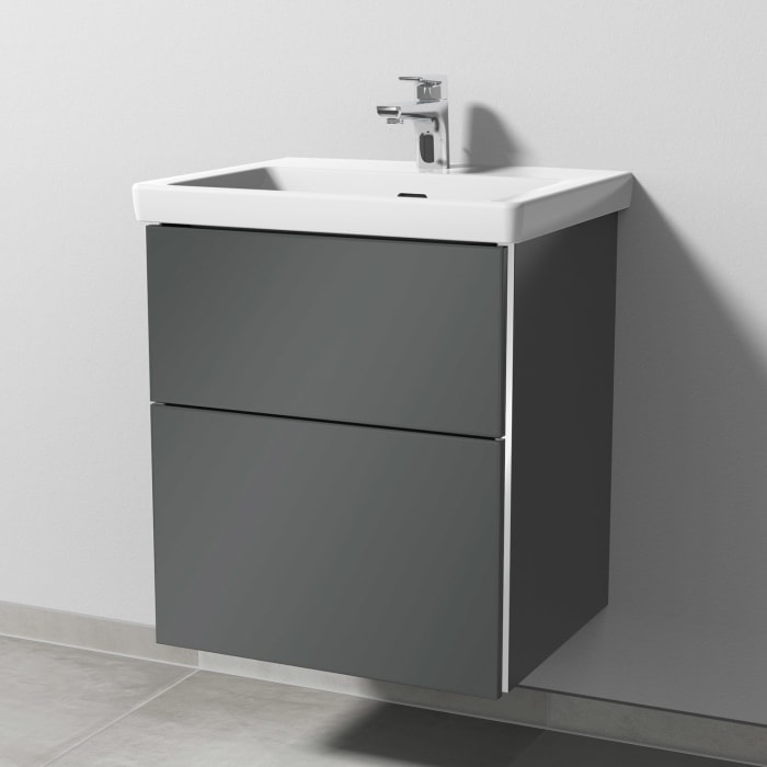 Sanipa 3way Keramikwaschtisch Subway 3.0 mit Waschtischunterschrank 55 x 44 cm, mit 2 Auszügen