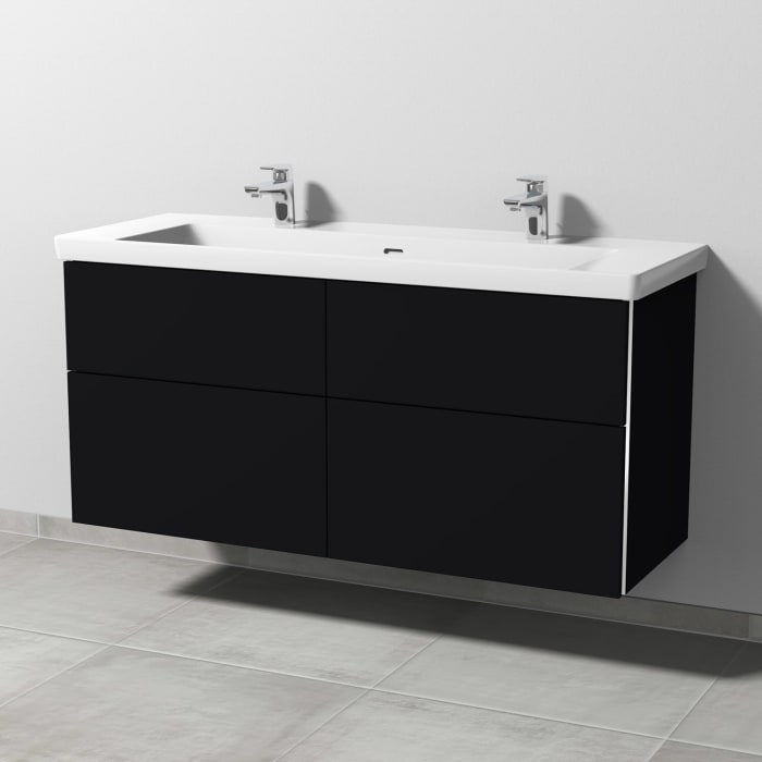 Sanipa 3way Keramik Doppelwaschtisch Subway 3.0 mit Waschtischunterschrank 130 x 47 cm, mit 4 Auszügen