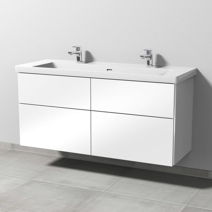 Sanipa 3way Keramik Doppelwaschtisch Subway 3.0 mit Waschtischunterschrank 130 x 47 cm, mit 4 Auszügen