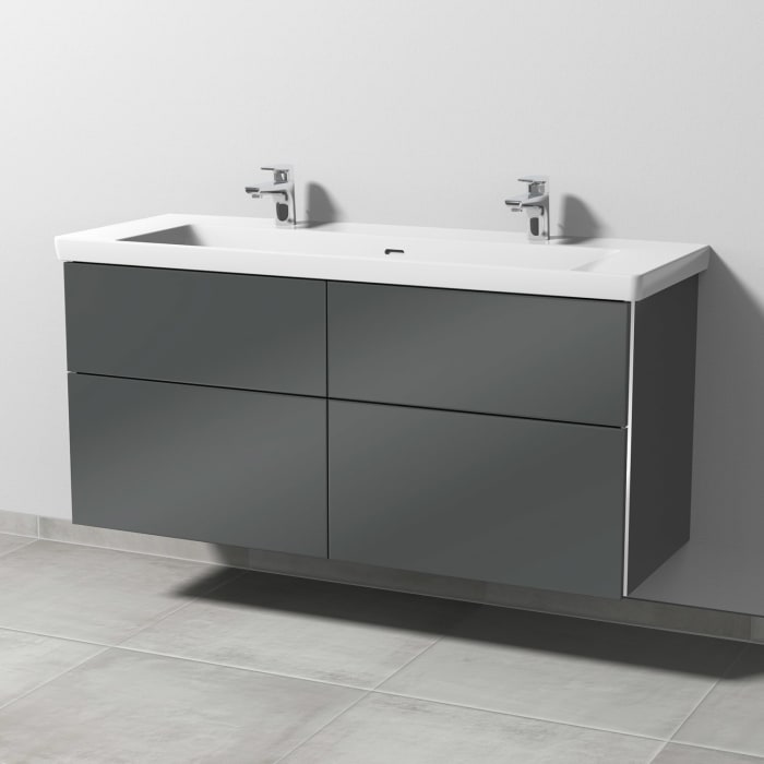 Sanipa 3way Keramik Doppelwaschtisch Subway 3.0 mit Waschtischunterschrank 130 x 47 cm, mit 4 Auszügen