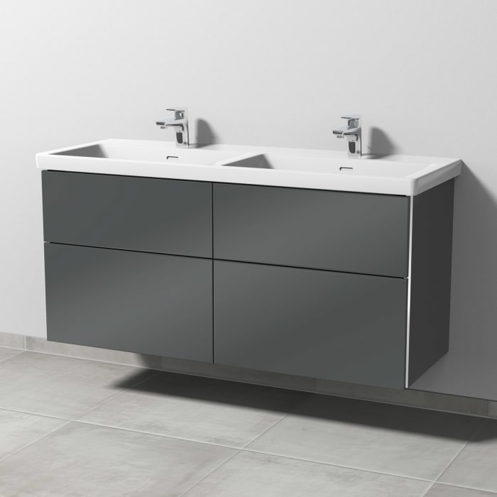 Sanipa 3way Keramik Doppelwaschtisch Subway 3.0 mit Waschtischunterschrank 130 x 47,5 cm, mit 4 Auszügen