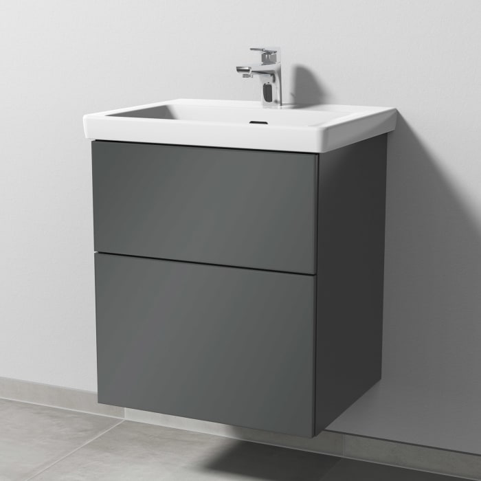 Sanipa 3way Keramikwaschtisch Subway 3.0 mit Waschtischunterschrank 55 x 44 cm, mit 2 Auszügen