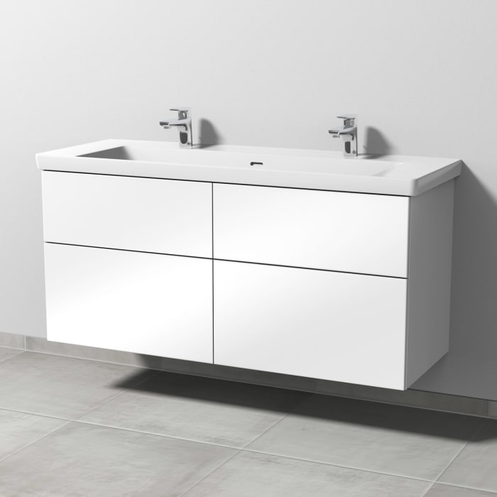 Sanipa 3way Keramik Doppelwaschtisch Subway 3.0 mit Waschtischunterschrank 130 x 47 cm, mit 4 Auszügen