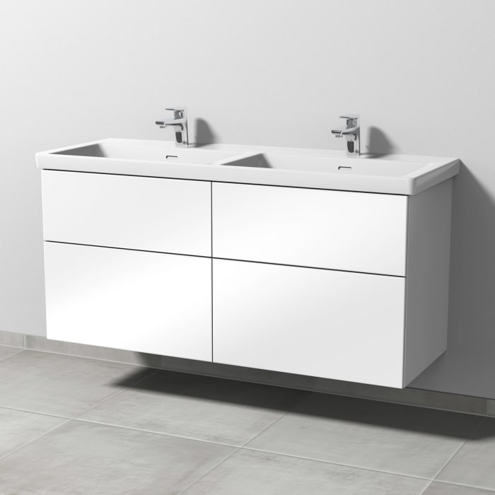 Sanipa 3way Keramik Doppelwaschtisch Subway 3.0 mit Waschtischunterschrank 130 x 47,5 cm, mit 4 Auszügen