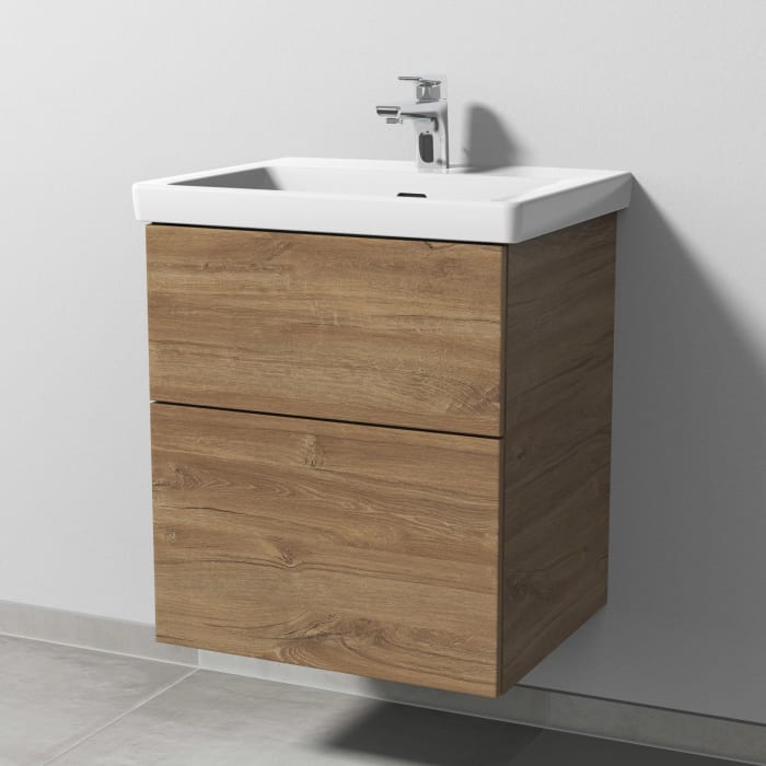 Sanipa 3way Keramikwaschtisch Subway 3.0 mit Waschtischunterschrank 55 x 44 cm, mit 2 Auszügen