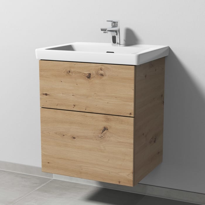 Sanipa 3way Keramikwaschtisch Subway 3.0 mit Waschtischunterschrank 55 x 44 cm, mit 2 Auszügen