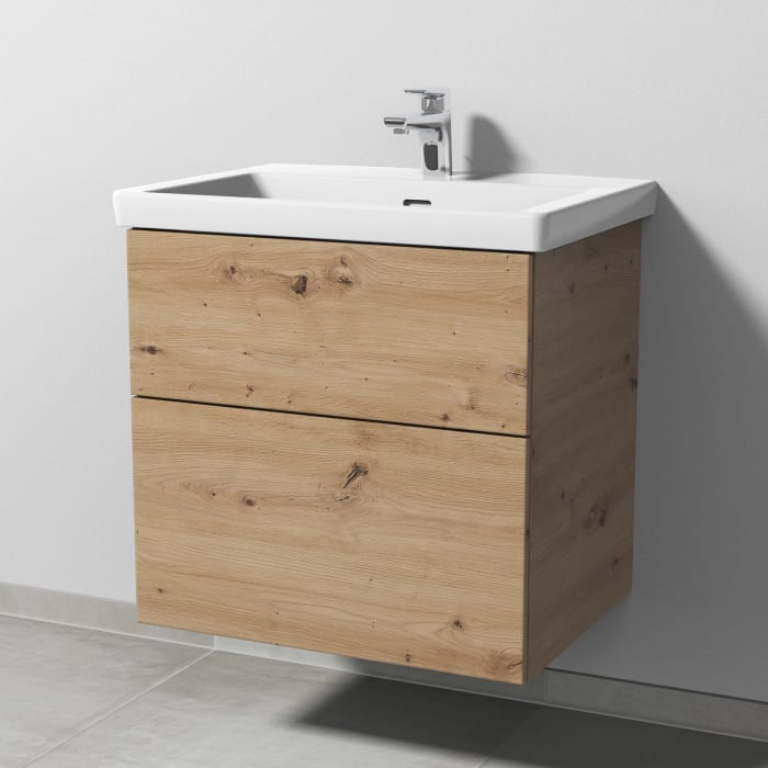 Sanipa 3way Keramikwaschtisch Subway 3.0 mit Waschtischunterschrank 65 x 47 cm, mit 2 Auszügen