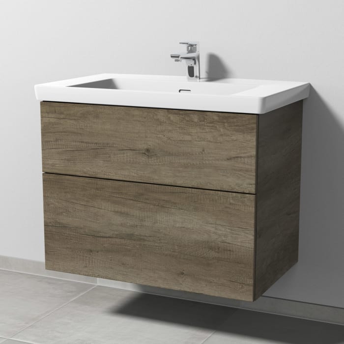 Sanipa 3way Keramikwaschtisch Subway 3.0 mit Waschtischunterschrank 80 x 47 cm, mit 2 Auszügen