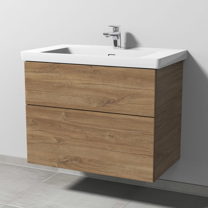 Sanipa 3way Keramikwaschtisch Subway 3.0 mit Waschtischunterschrank 80 x 47 cm, mit 2 Auszügen