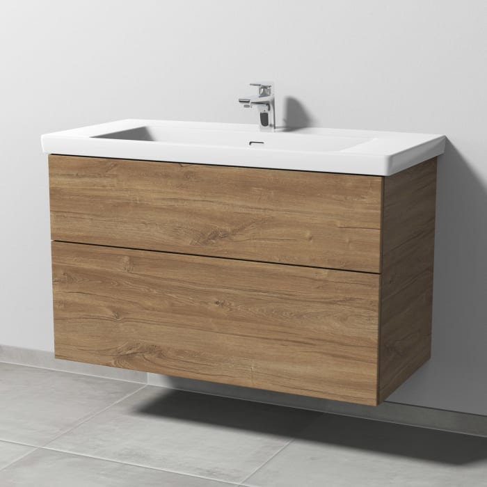 Sanipa 3way Keramikwaschtisch Subway 3.0 mit Waschtischunterschrank 100 x 47 cm, mit 2 Auszügen