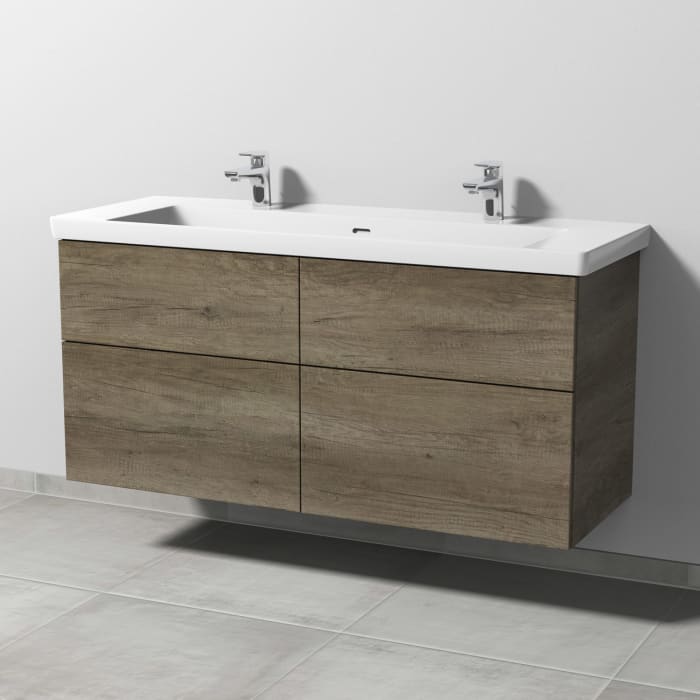 Sanipa 3way Keramik Doppelwaschtisch Subway 3.0 mit Waschtischunterschrank 130 x 47 cm, mit 4 Auszügen