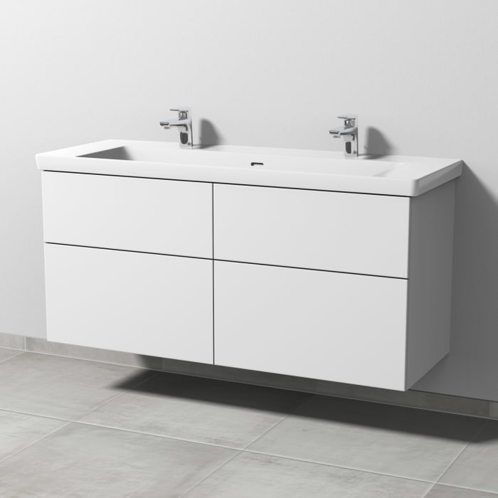 Sanipa 3way Keramik Doppelwaschtisch Subway 3.0 mit Waschtischunterschrank 130 x 47 cm, mit 4 Auszügen