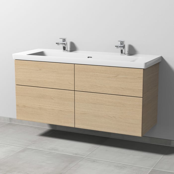 Sanipa 3way Keramik Doppelwaschtisch Subway 3.0 mit Waschtischunterschrank 130 x 47 cm, mit 4 Auszügen