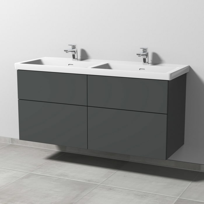 Sanipa 3way Keramik Doppelwaschtisch Subway 3.0 mit Waschtischunterschrank 130 x 47,5 cm, mit 4 Auszügen