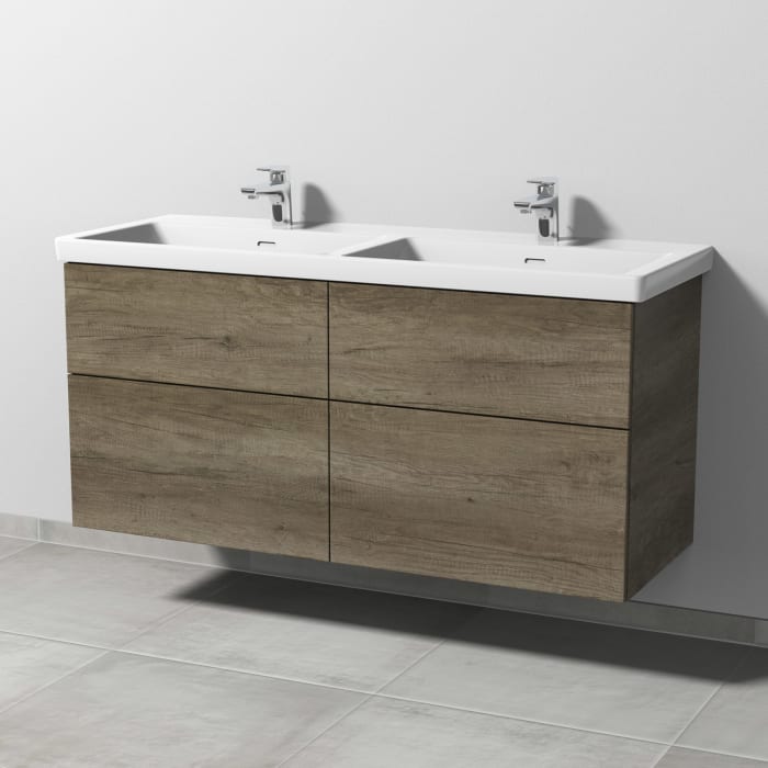 Sanipa 3way Keramik Doppelwaschtisch Subway 3.0 mit Waschtischunterschrank 130 x 47,5 cm, mit 4 Auszügen