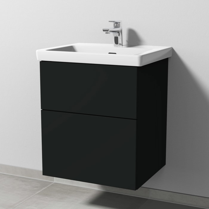 Sanipa 3way Keramikwaschtisch Subway 3.0 mit Waschtischunterschrank 55 x 44 cm, mit 2 Auszügen