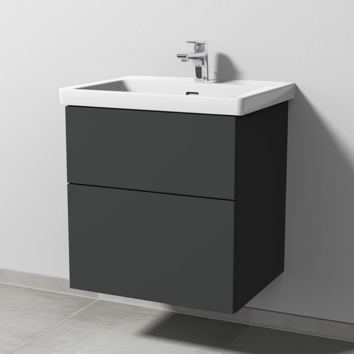 Sanipa 3way Keramikwaschtisch Subway 3.0 mit Waschtischunterschrank 60 x 47 cm, mit 2 Auszügen