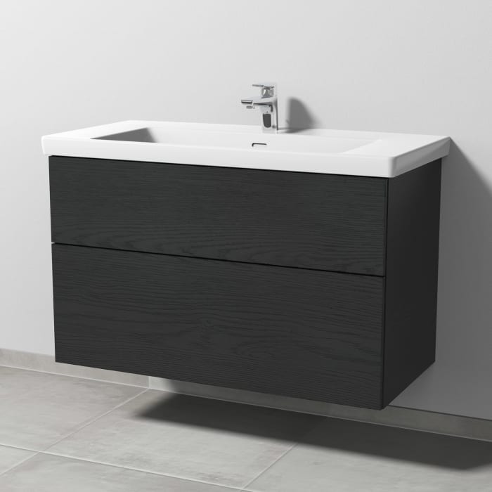 Sanipa 3way Keramikwaschtisch Subway 3.0 mit Waschtischunterschrank 100 x 47 cm, mit 2 Auszügen