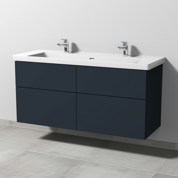 Sanipa 3way Keramik Doppelwaschtisch Subway 3.0 mit Waschtischunterschrank 130 x 47 cm, mit 4 Auszügen