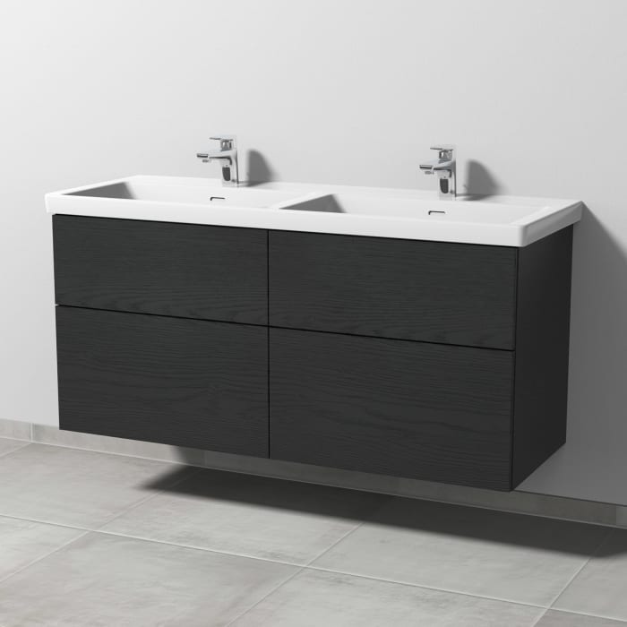 Sanipa 3way Keramik Doppelwaschtisch Subway 3.0 mit Waschtischunterschrank 130 x 47,5 cm, mit 4 Auszügen