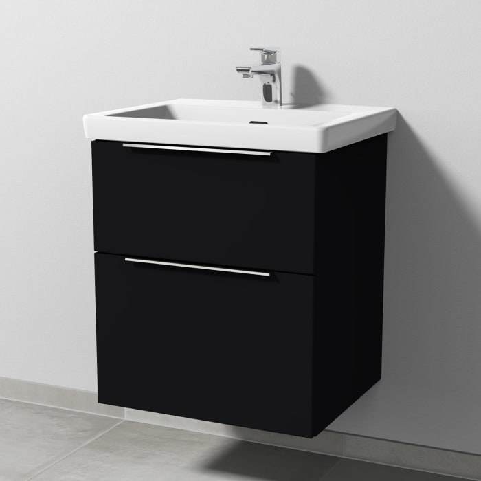 Sanipa 3way Keramikwaschtisch Subway 3.0 mit Waschtischunterschrank 55 x 44 cm, mit 2 Auszügen