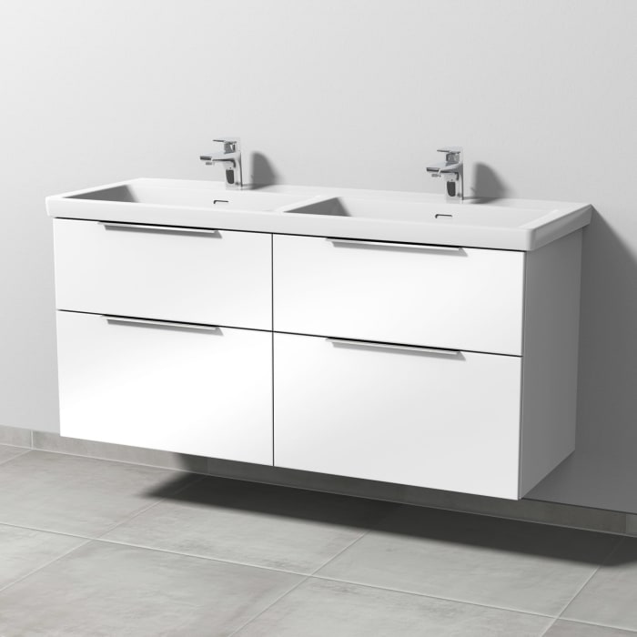 Sanipa 3way Keramik Doppelwaschtisch Subway 3.0 mit Waschtischunterschrank 130 x 47,5 cm, mit 4 Auszügen