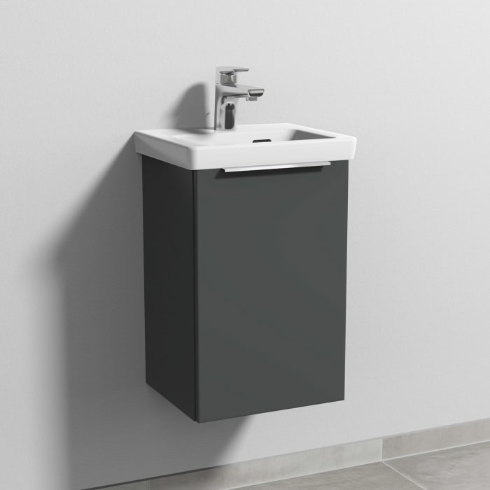 Sanipa 3way Keramikwaschtisch Subway 3.0 mit Waschtischunterschrank 37 x 30,5 cm, Türanschlag rechts