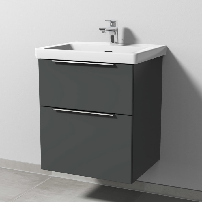 Sanipa 3way Keramikwaschtisch Subway 3.0 mit Waschtischunterschrank 55 x 44 cm, mit 2 Auszügen