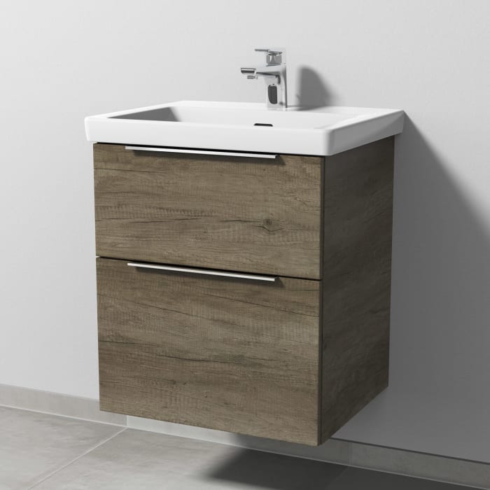 Sanipa 3way Keramikwaschtisch Subway 3.0 mit Waschtischunterschrank 55 x 44 cm, mit 2 Auszügen