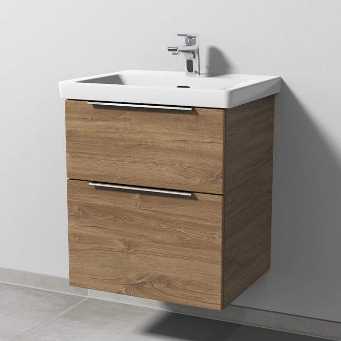 Sanipa 3way Keramikwaschtisch Subway 3.0 mit Waschtischunterschrank 55 x 44 cm, mit 2 Auszügen