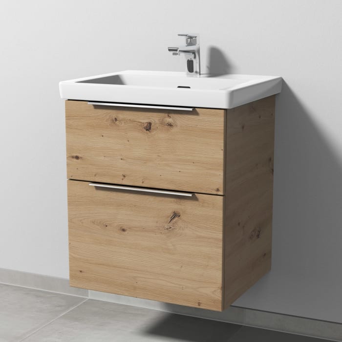 Sanipa 3way Keramikwaschtisch Subway 3.0 mit Waschtischunterschrank 55 x 44 cm, mit 2 Auszügen