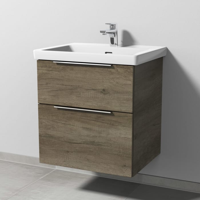 Sanipa 3way Keramikwaschtisch Subway 3.0 mit Waschtischunterschrank 60 x 47 cm, mit 2 Auszügen