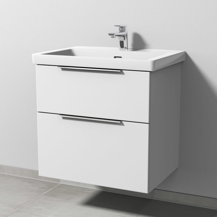 Sanipa 3way Keramikwaschtisch Subway 3.0 mit Waschtischunterschrank 65 x 47 cm, mit 2 Auszügen